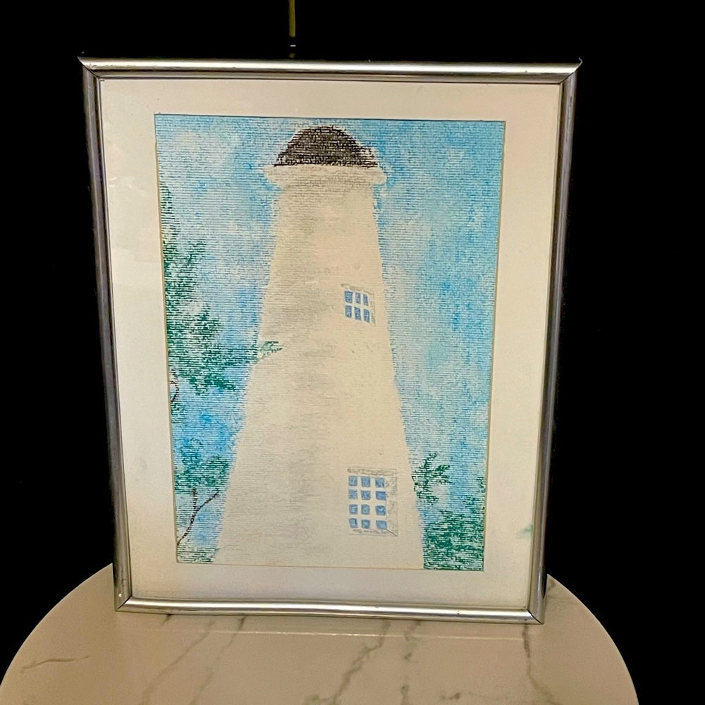 Lighthouse Print By Toody Silvis Signed Framed Vintage original one of kind